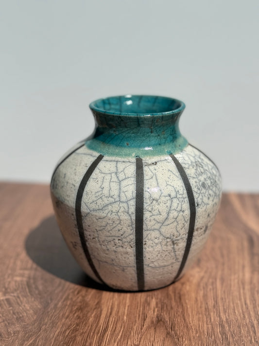 White Crackle Raku Vase