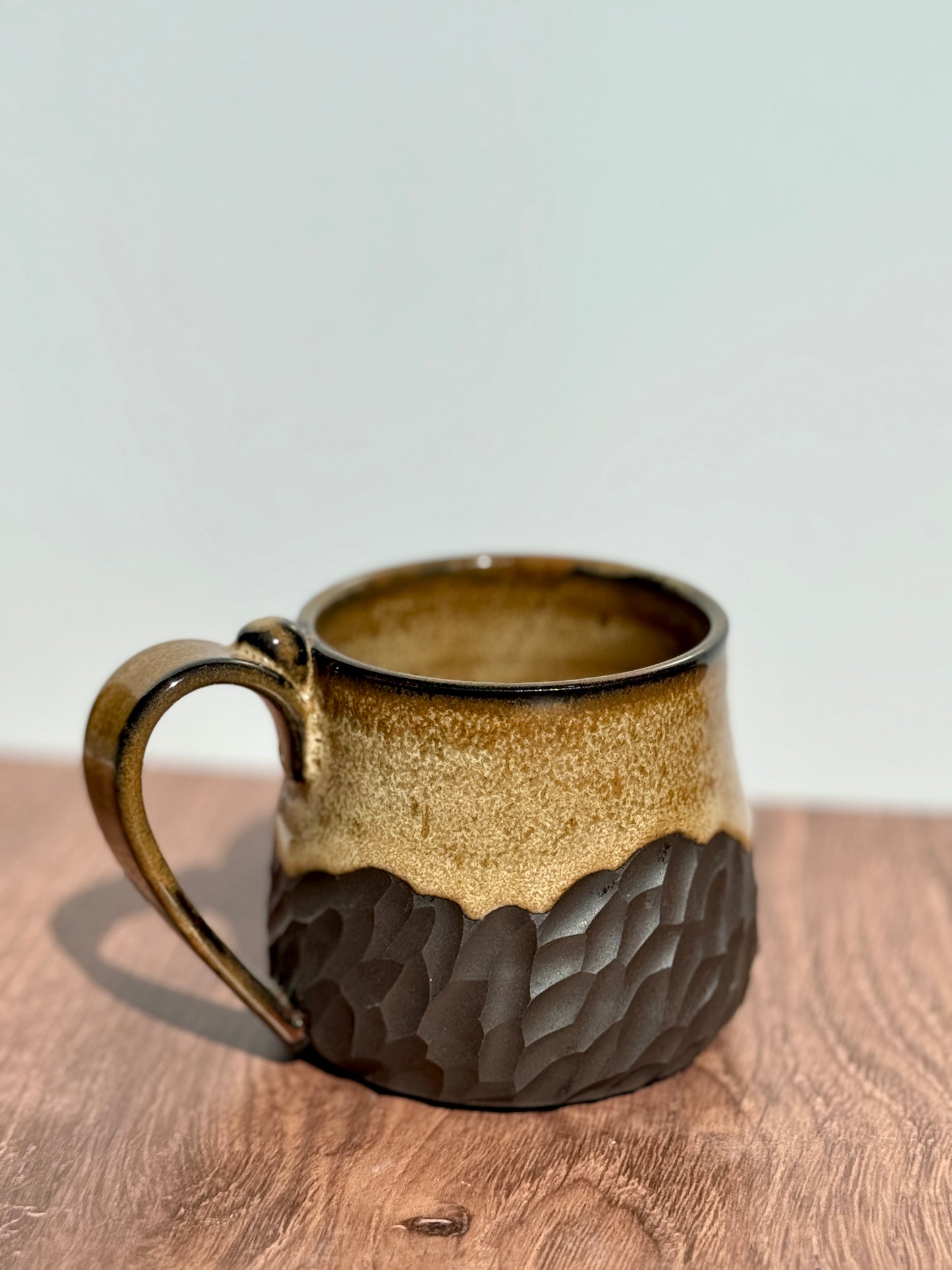 12 oz Light Brown & Black Carved Mug