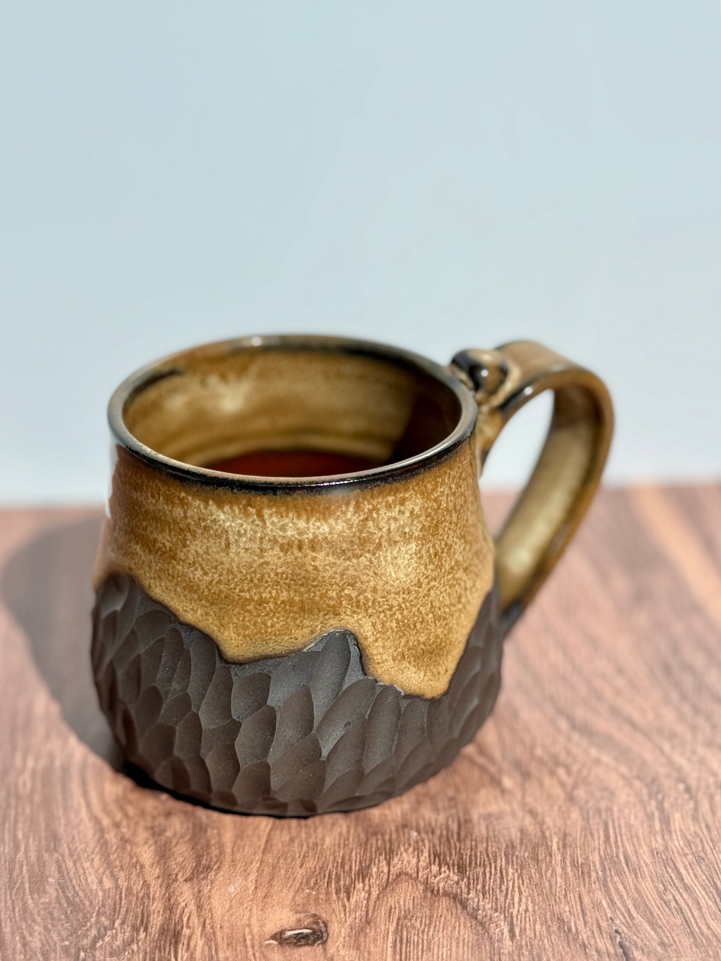 12 oz Light Brown & Black Carved Mug