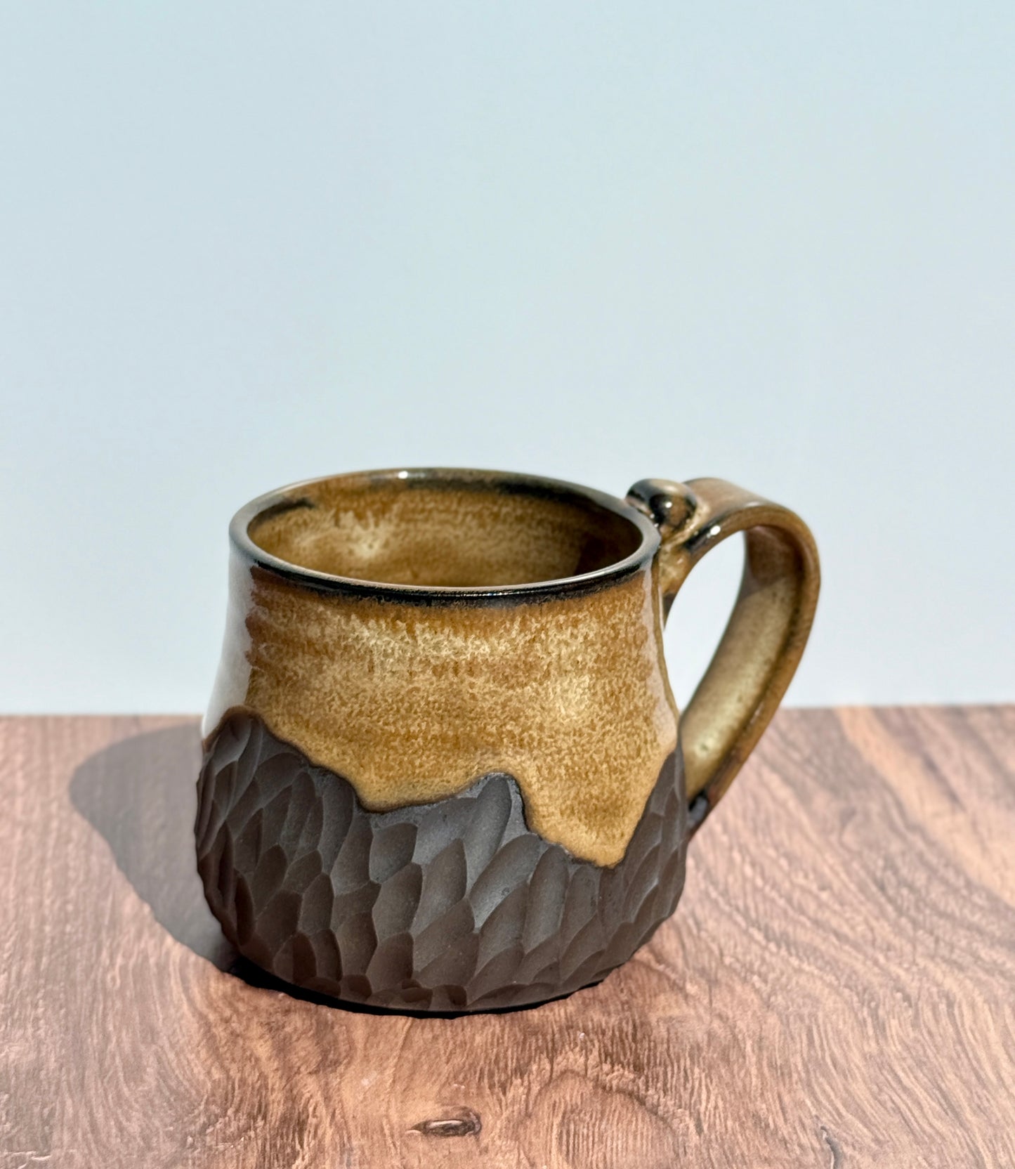 12 oz Light Brown & Black Carved Mug